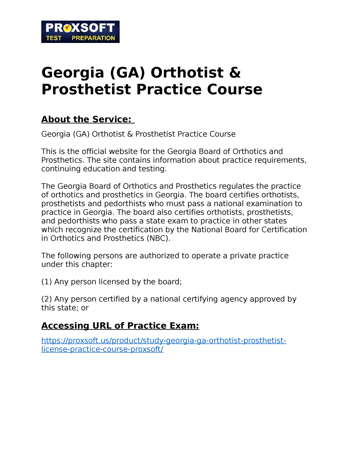 Georgia (GA) Orthotist & Prosthetist Practice Course - Georgia (GA ...