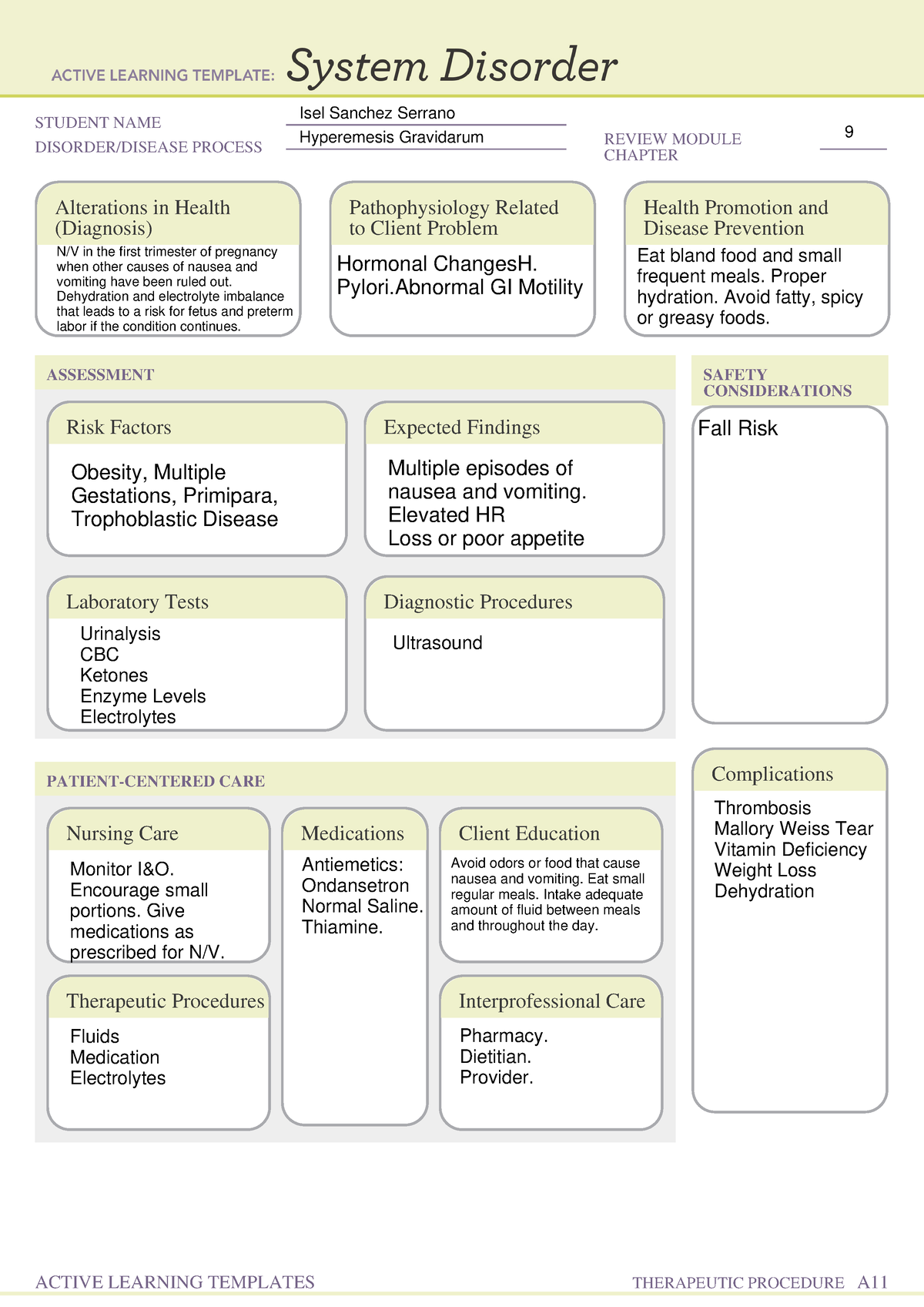 System Disorder form - Obstetricts - STUDENT NAME DISORDER/DISEASE ...