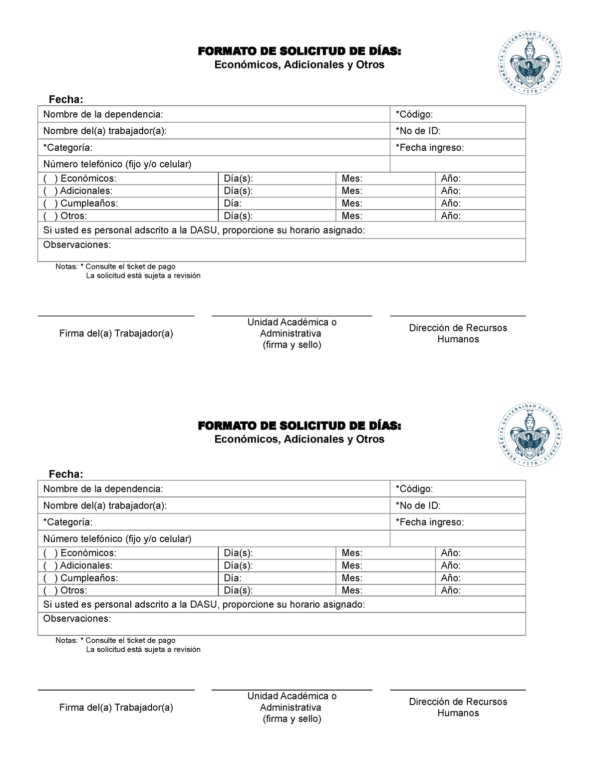 Formato De Solicitud De Dias Formato De Solicitud De DÍas Económicos Adicionales Y Otros 4770