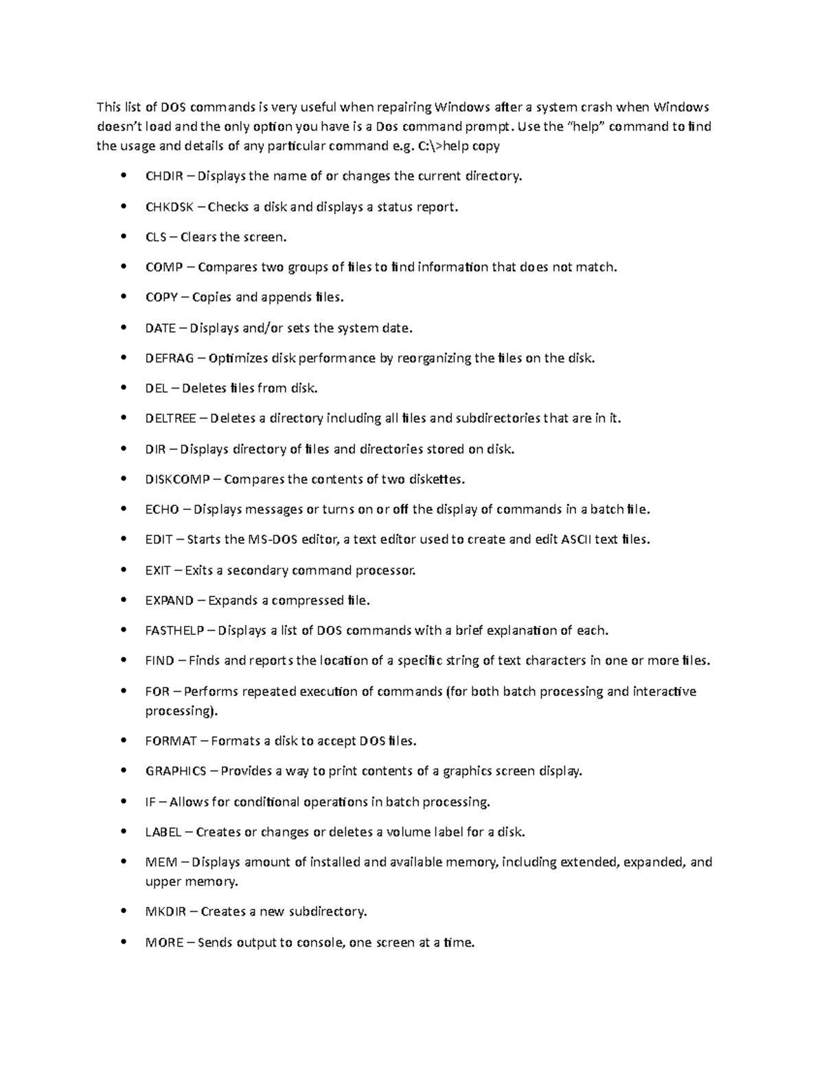 List of DOS Commands - This list of DOS commands is very useful when ...