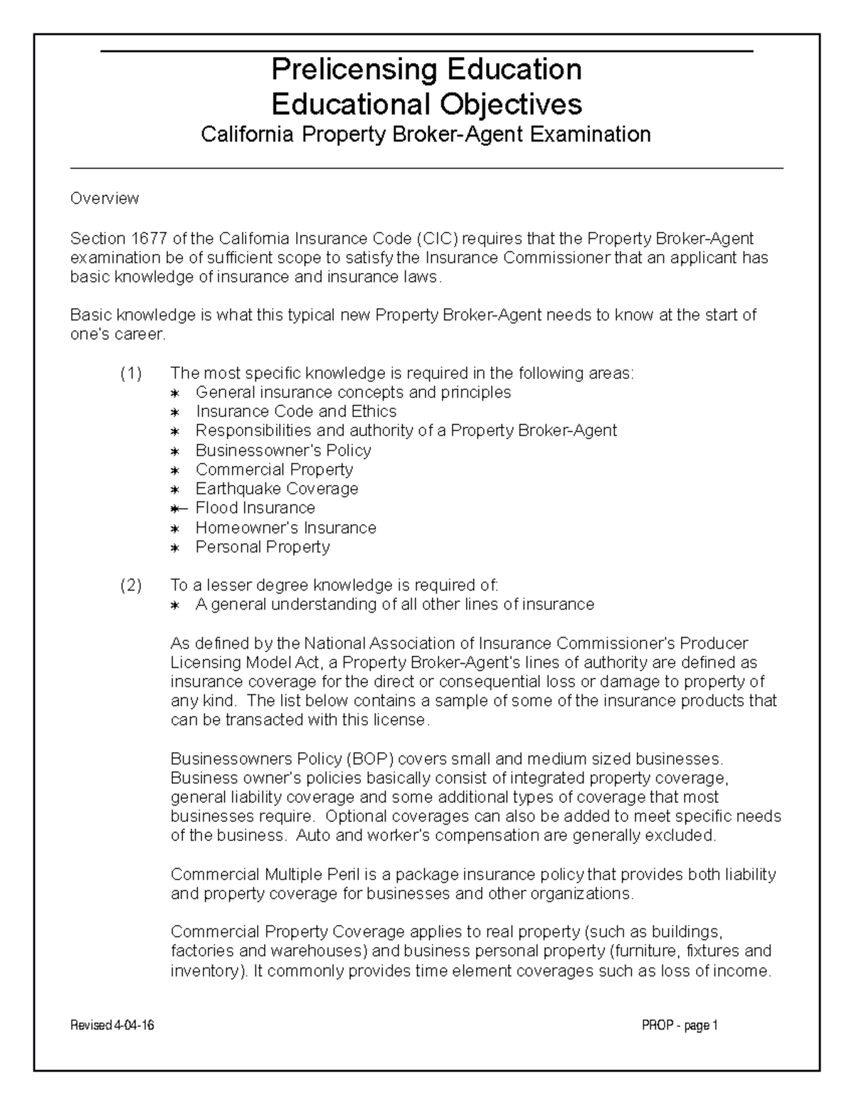 Property - insurance - Educational Objectives California Property ...