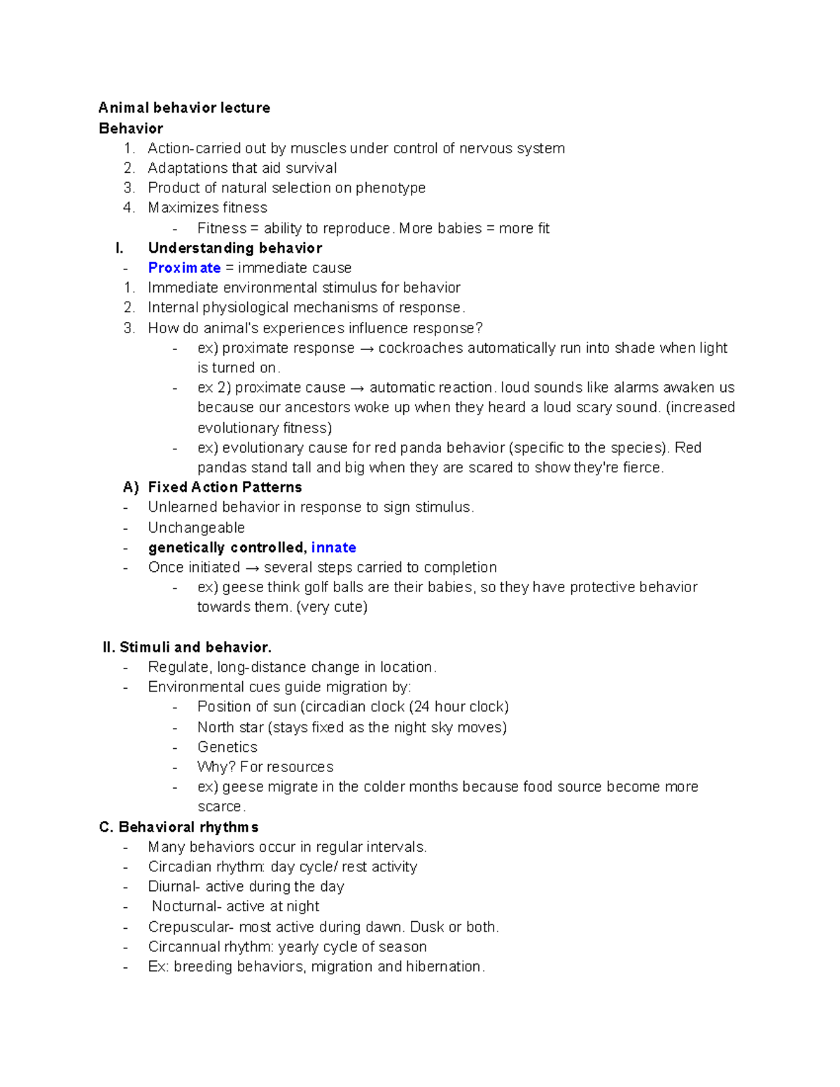 Animal behavior lecture Animal behavior lecture Behavior 1. Action