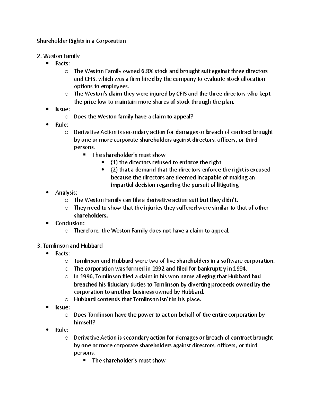 Chapter 45 Homework Shareholder Rights in a Corporation 2. Weston