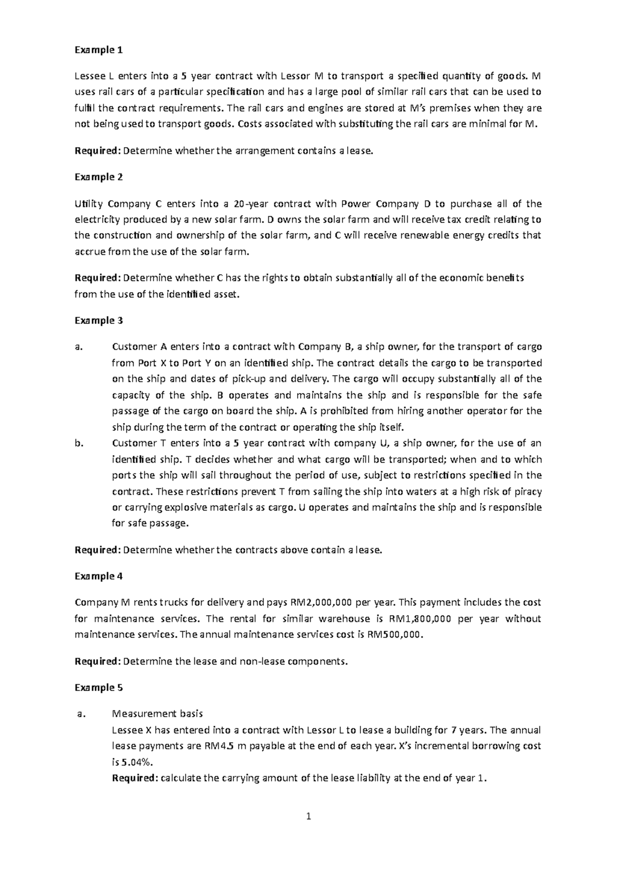Generally An Oral Lease For Five Years Is Examples on leases 1 - Lease tutorial - Example 1 Lessee L enters into