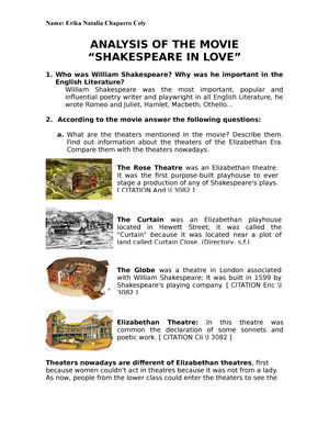 Analysis Of Shakespeare In Love Analysis Of The Movie Shakespeare In Love Who Studocu