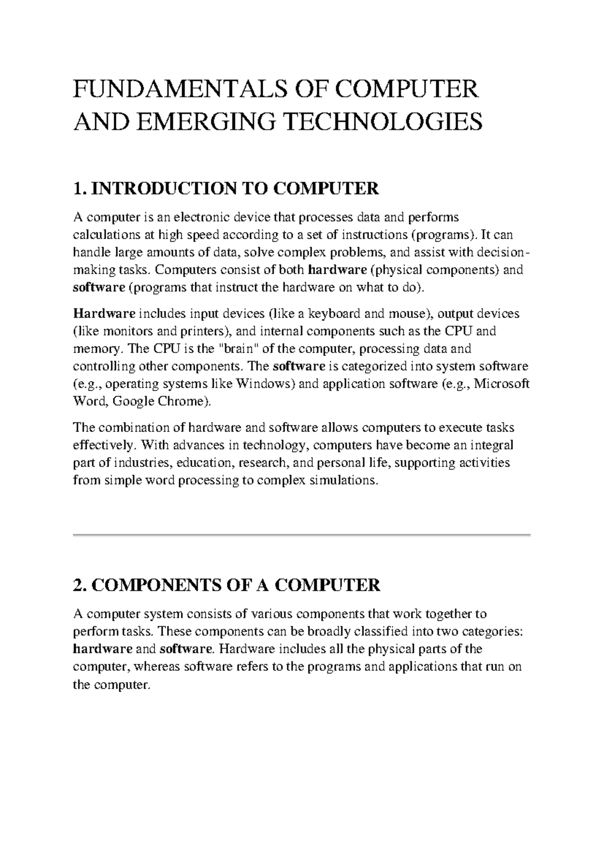 Fundamentals OF Computer AND Emerging Technologies - FUNDAMENTALS OF ...