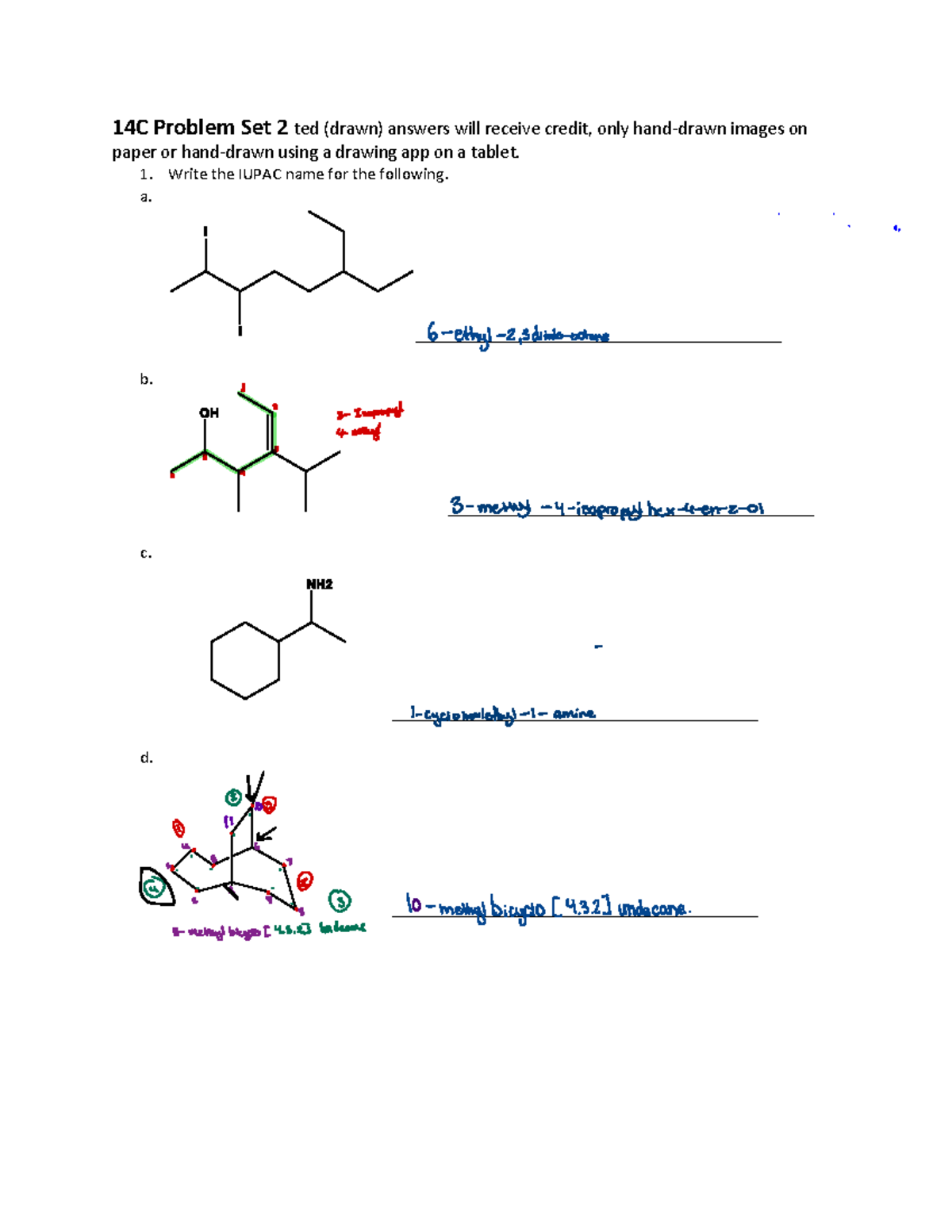 Problem+Set+2 - Practice - 14C Problem Set 2 ted (drawn) answers will ...