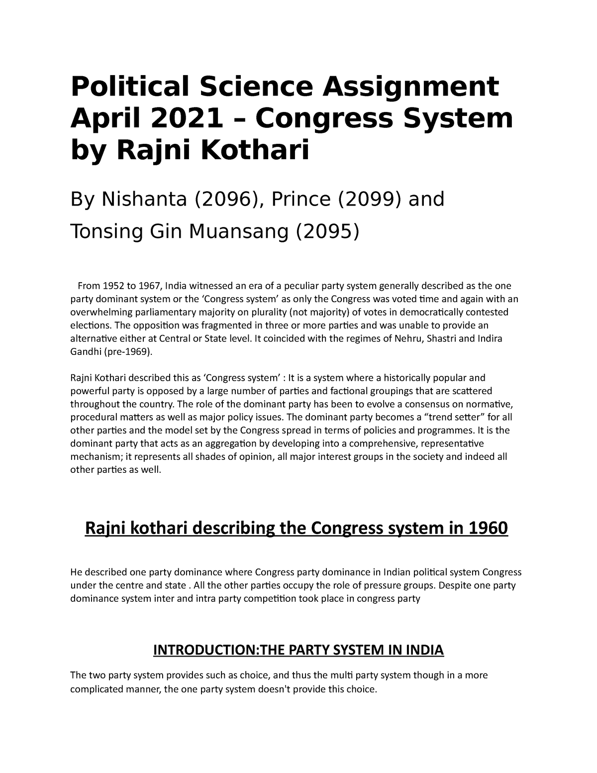 political science assignment pdf