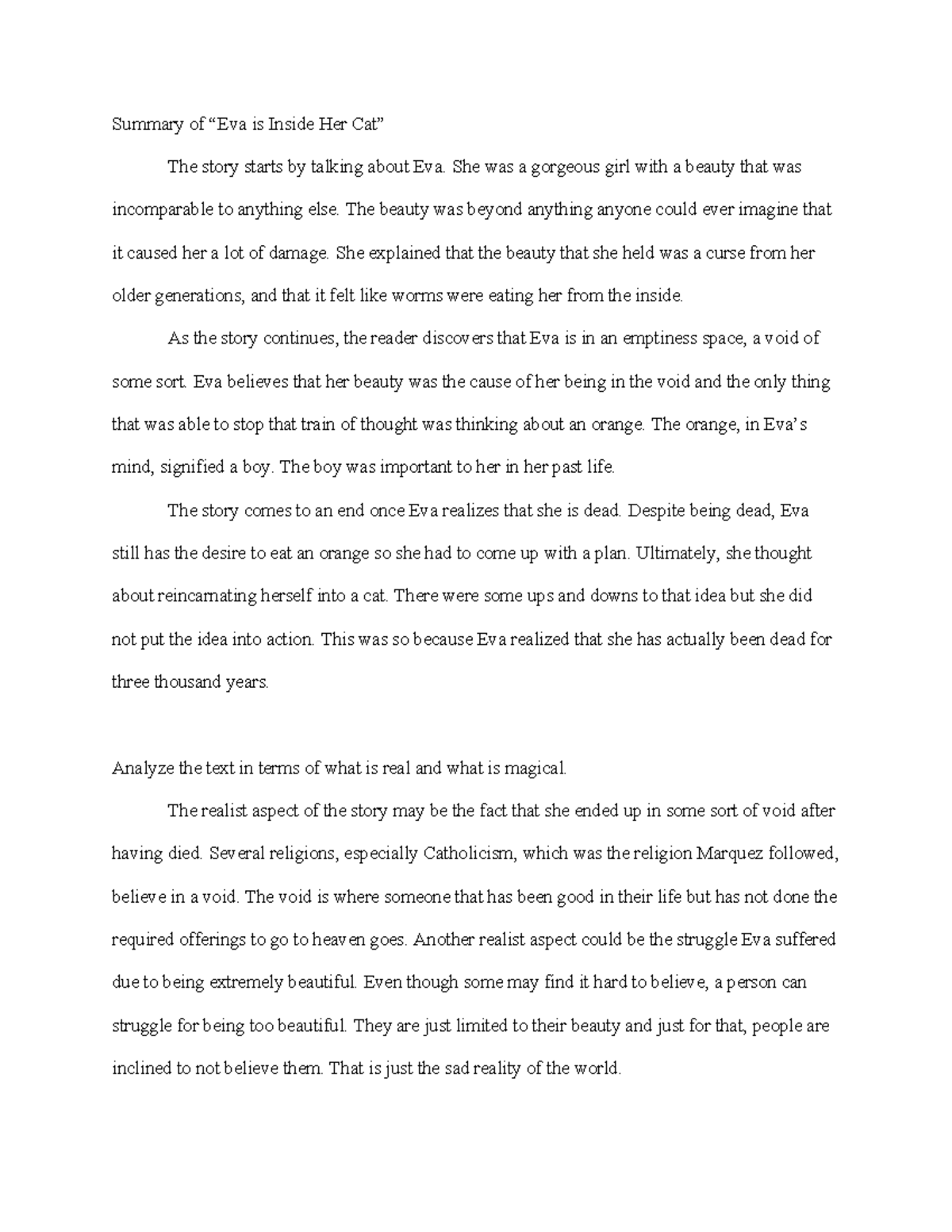 Eva is Inside her Cat (W) Summary of “Eva is Inside Her Cat” The