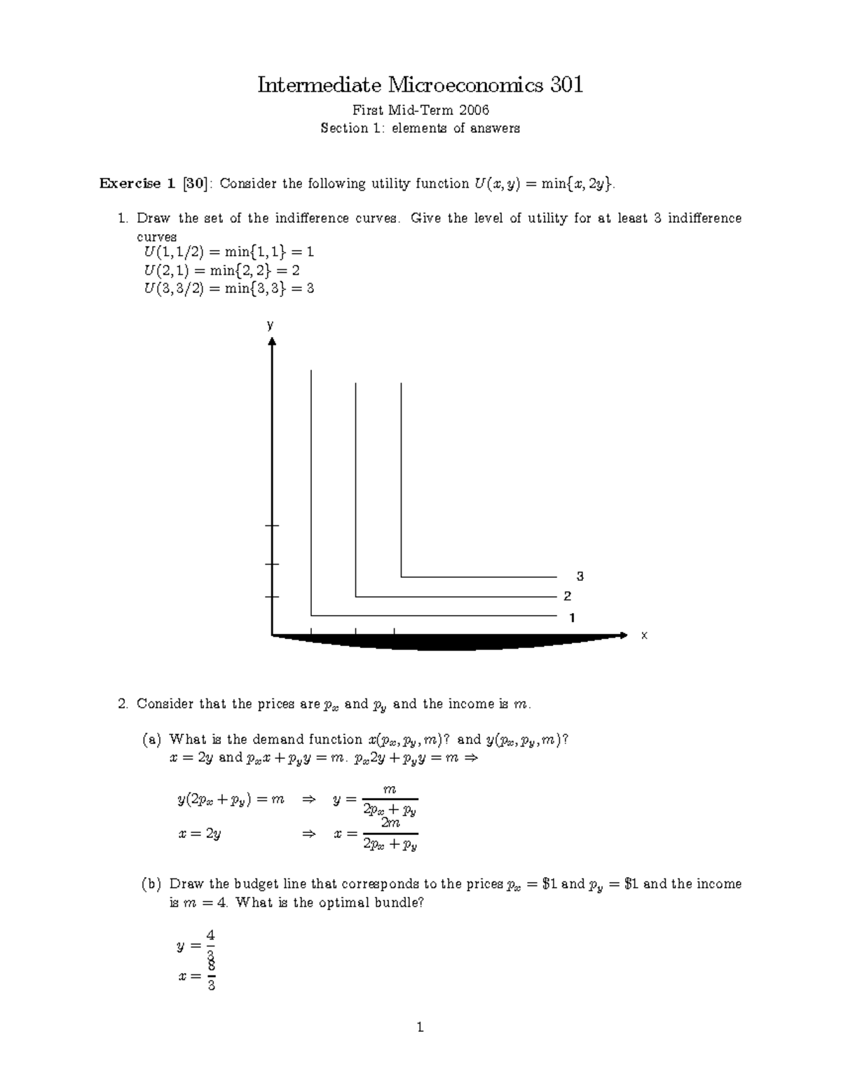 Utility functions problem - Intermediate Microeconomics 301 First Mid ...