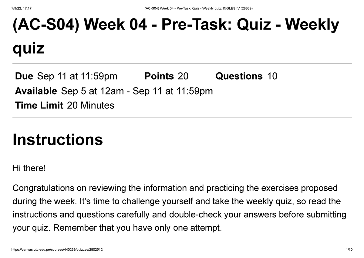 Ac S Week Pre Task Quiz Weekly Quiz Ingles Iv Ac | Hot Sex Picture
