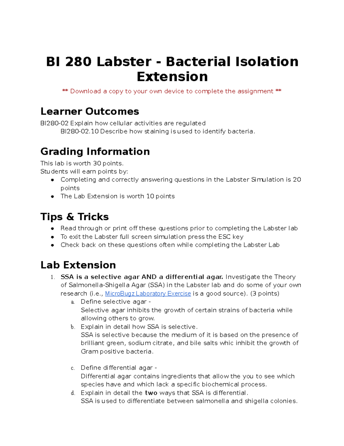 Copy of Labster Bacterial Isolation Extension BI280 Pratt CC