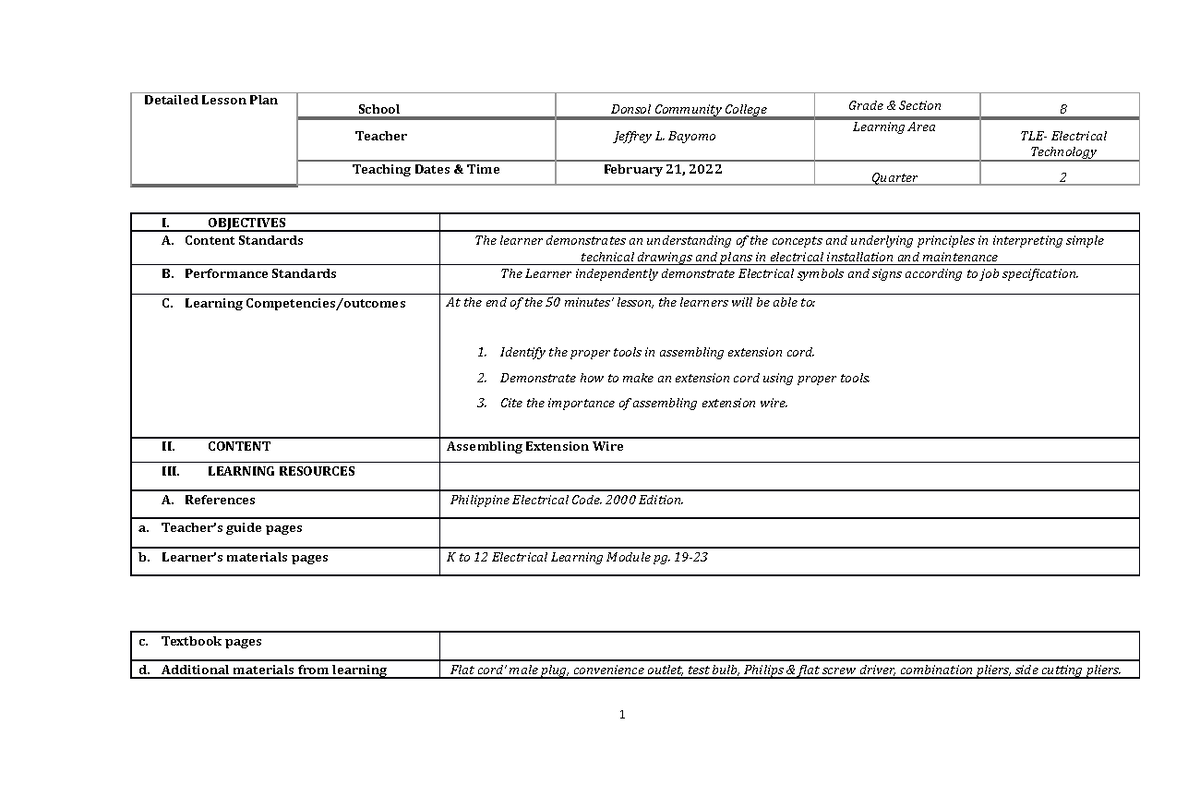 DLP NO. 1 - Major - Example of Raise plus - Detailed Lesson Plan School ...