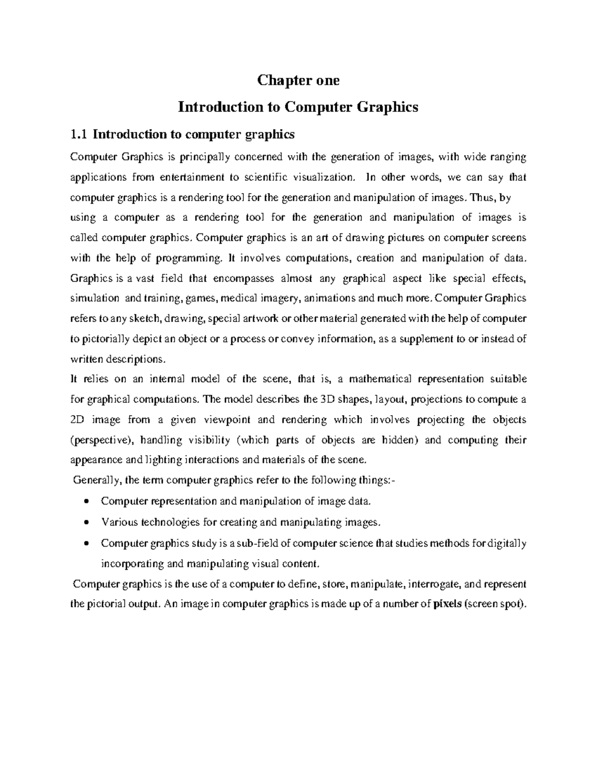 Chapter one - Chapter one Introduction to Computer Graphics 1 ...