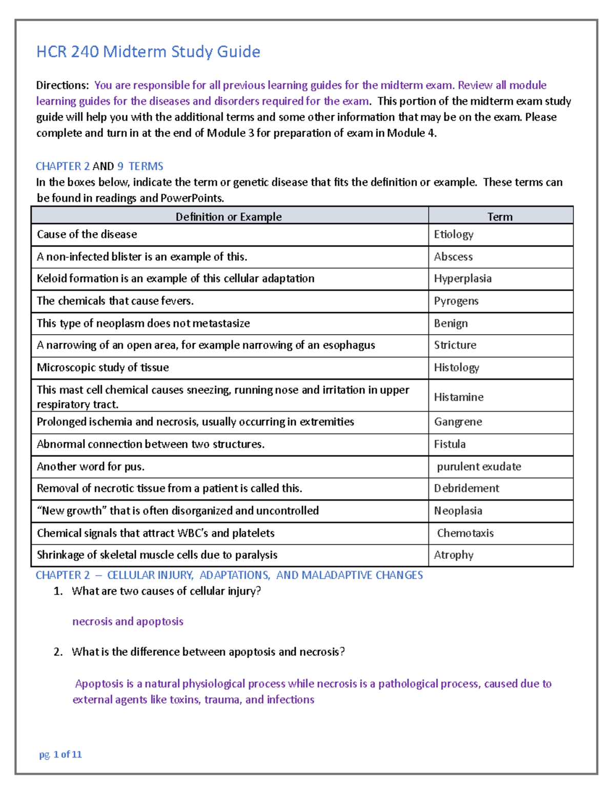 HCR 240 Module 3 Midterm Exam Study Guide - Directions: You are responsible  for all previous - Studocu