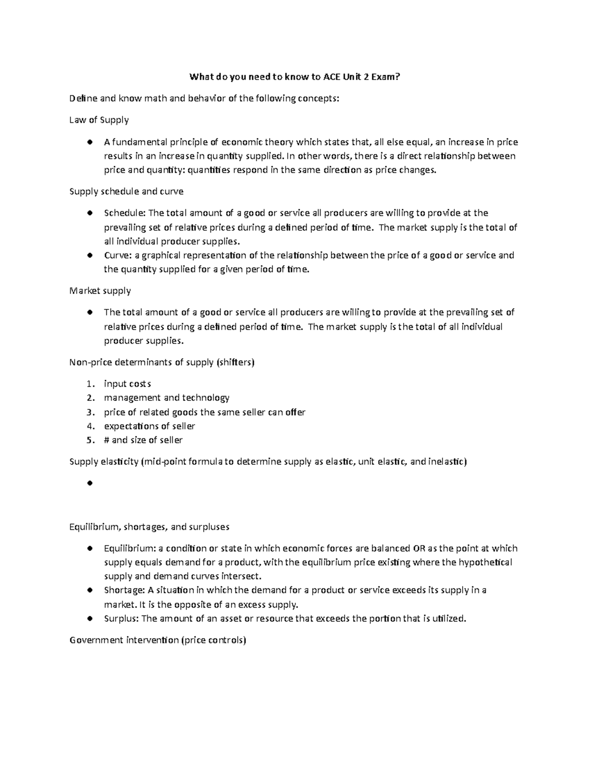Unit 2 Exam Review - Lecture notes 30 - What do you need to know to ACE ...