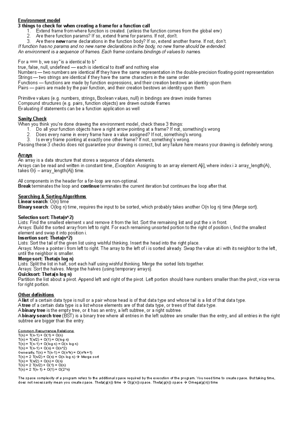 Cheatsheet - RA2 - Environment model 3 things to check for when ...