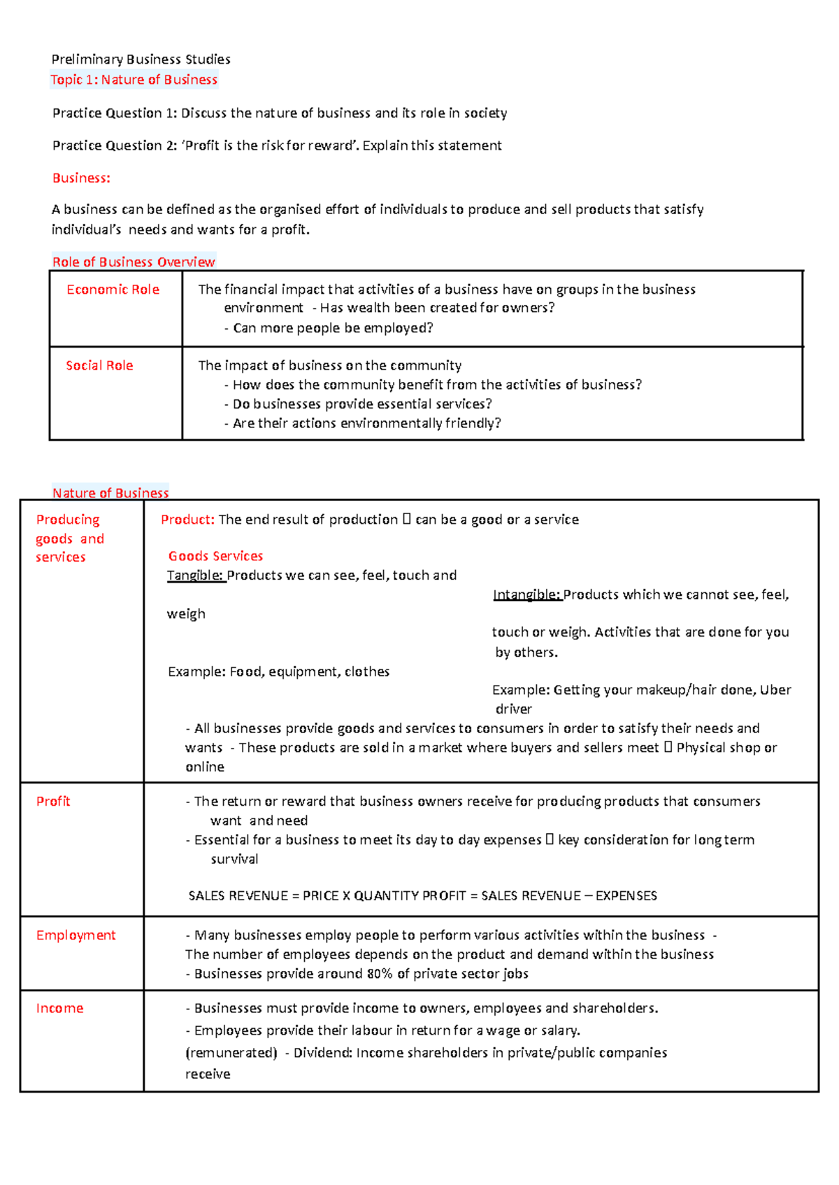 Preliminary Business Studies Notes - Preliminary Business Studies Topic ...