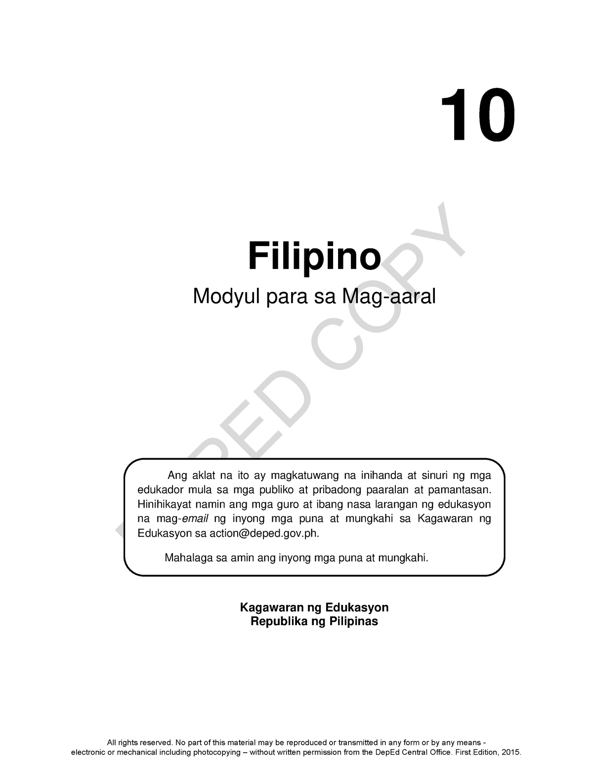 388233320 Grade 10 LM Filipino 10 Quarter 2 Pdf - DEPED COPY Filipino ...