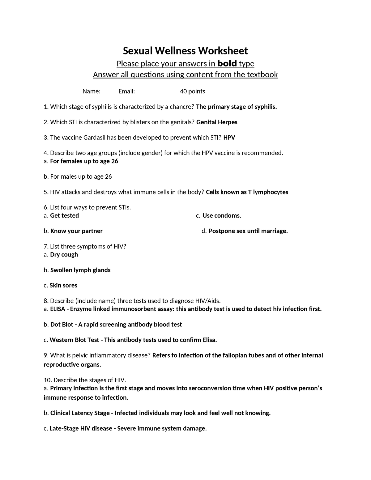 Sexual Wellness Worksheet Ol Sexual Wellness Worksheet Please Place Your Answers In Bold Type