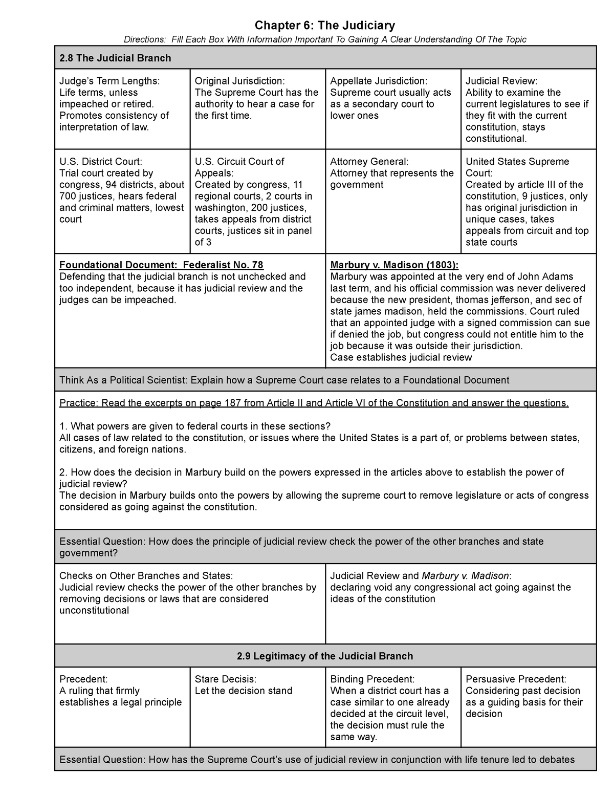 Chapter 6 - Chapter 6: The Judiciary Directions: Fill Each Box With ...