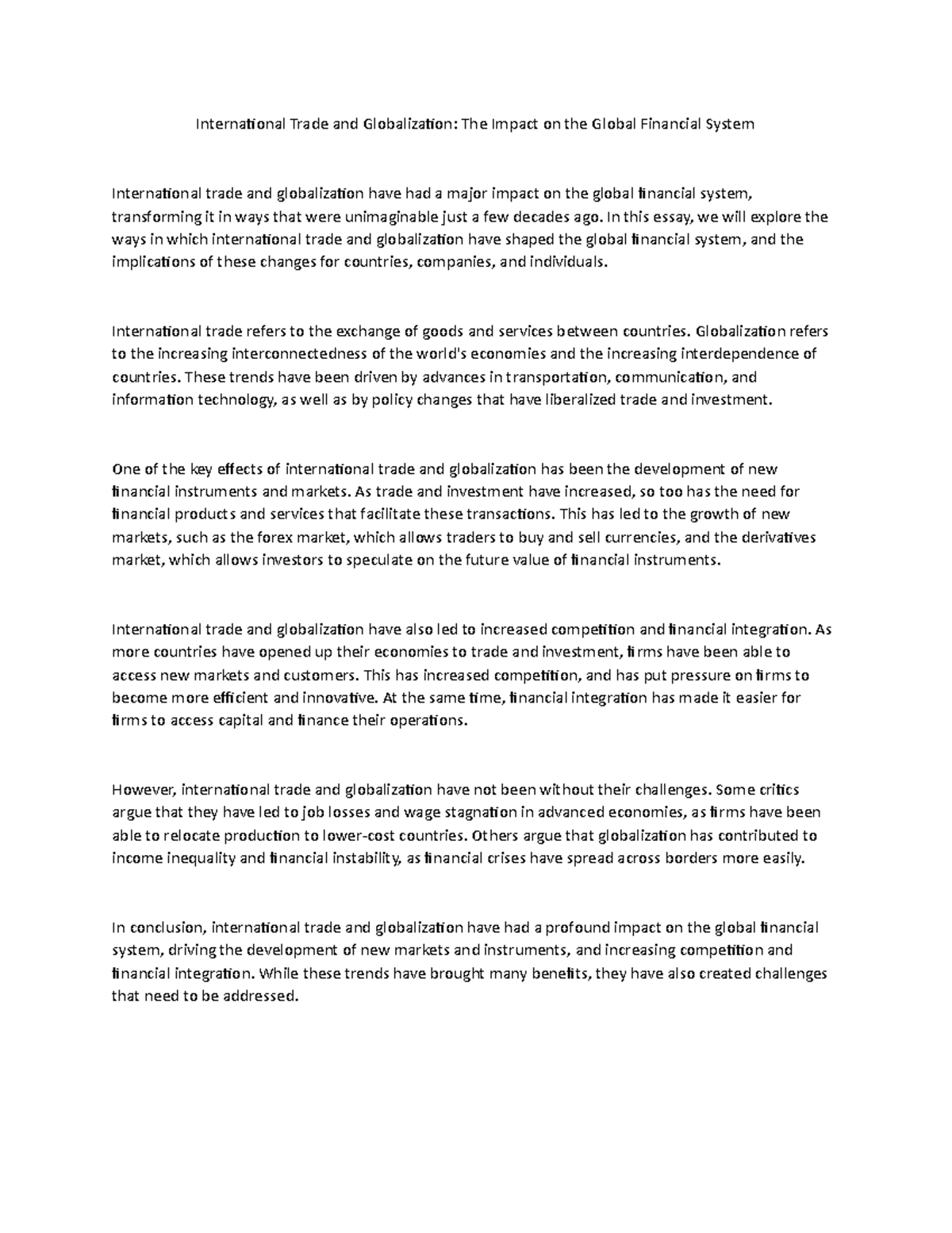 International Trade and Globalization - In this essay, we will explore ...