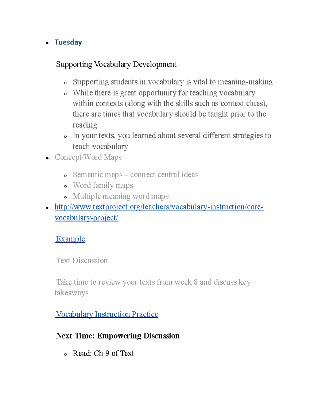 TCH 223 Week 10 - Notes from Lecture - Tuesday Supporting Vocabulary ...