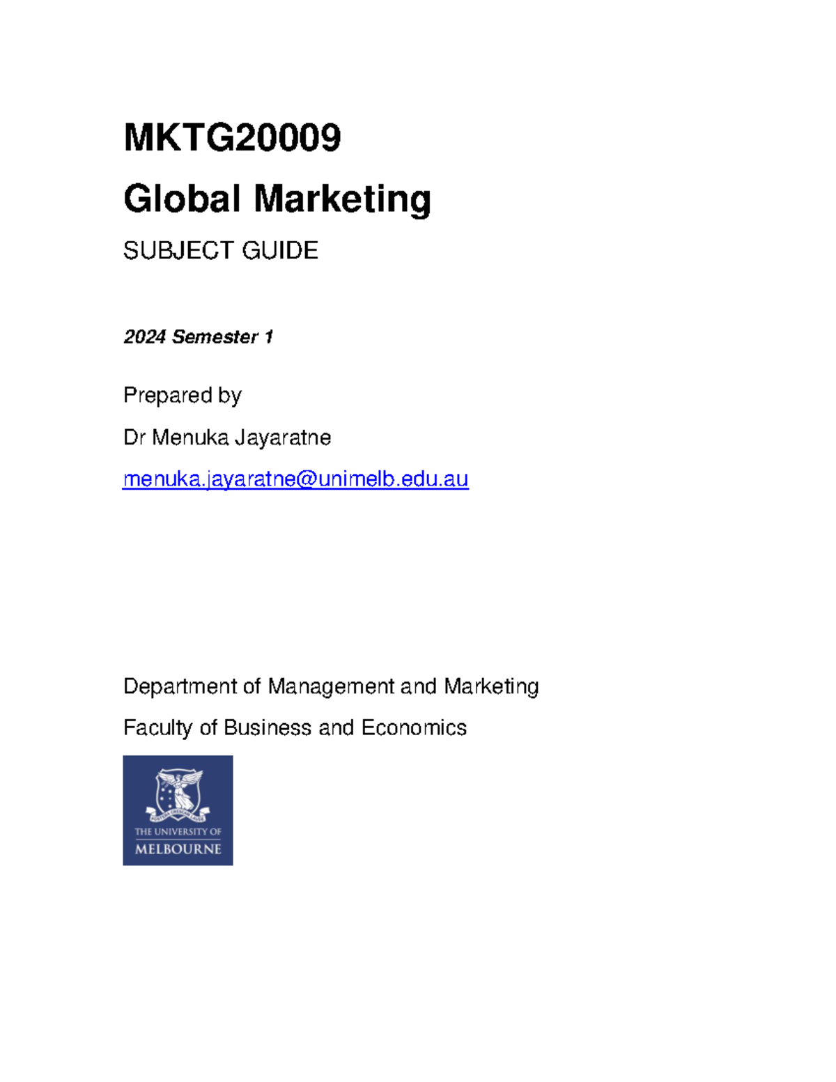 FBE-Subject-Guide-2024 MKTG2000 9 - MKTG Global Marketing SUBJECT GUIDE ...