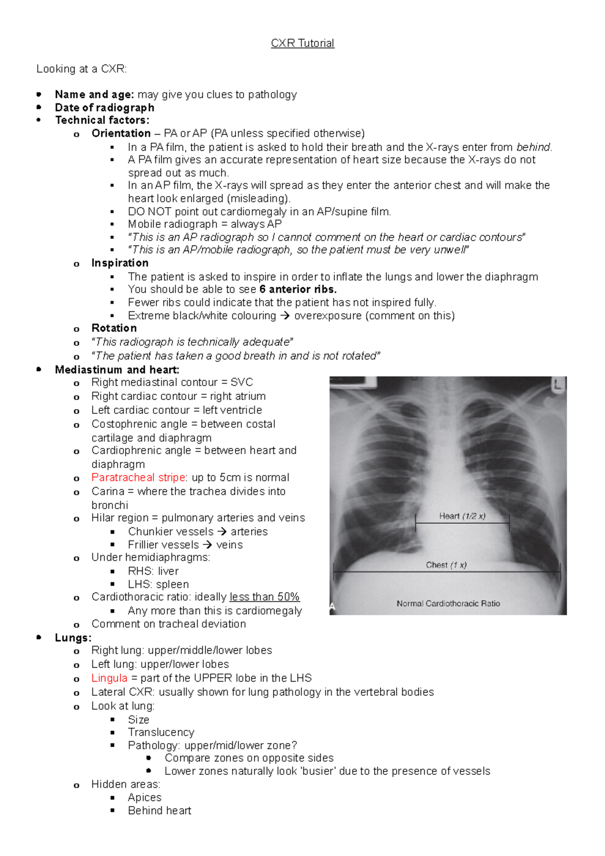 Radiology notes for chest medicine - CXR Tutorial Looking at a CXR ...