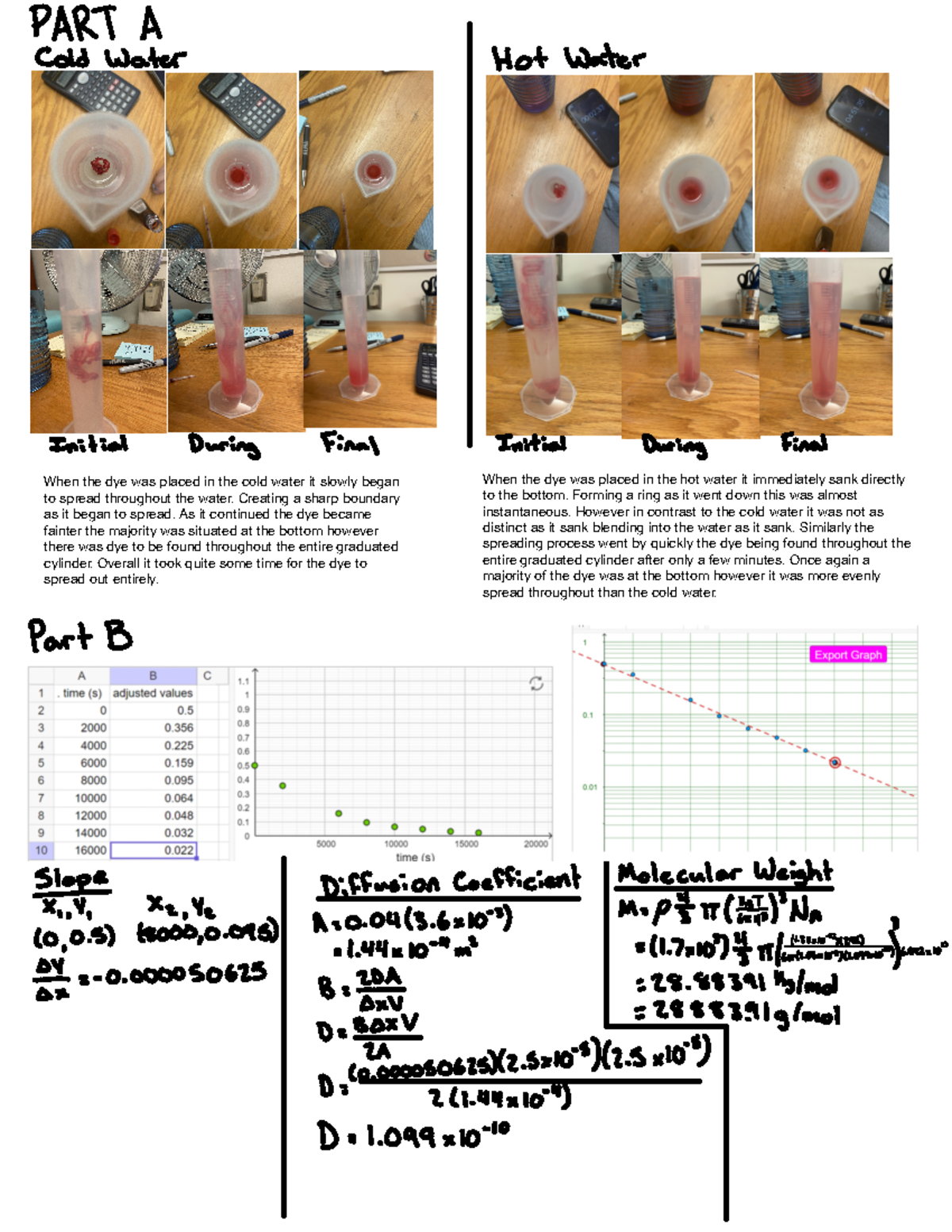 Diffusion Lab - When the dye was placed in the cold water it slowly ...