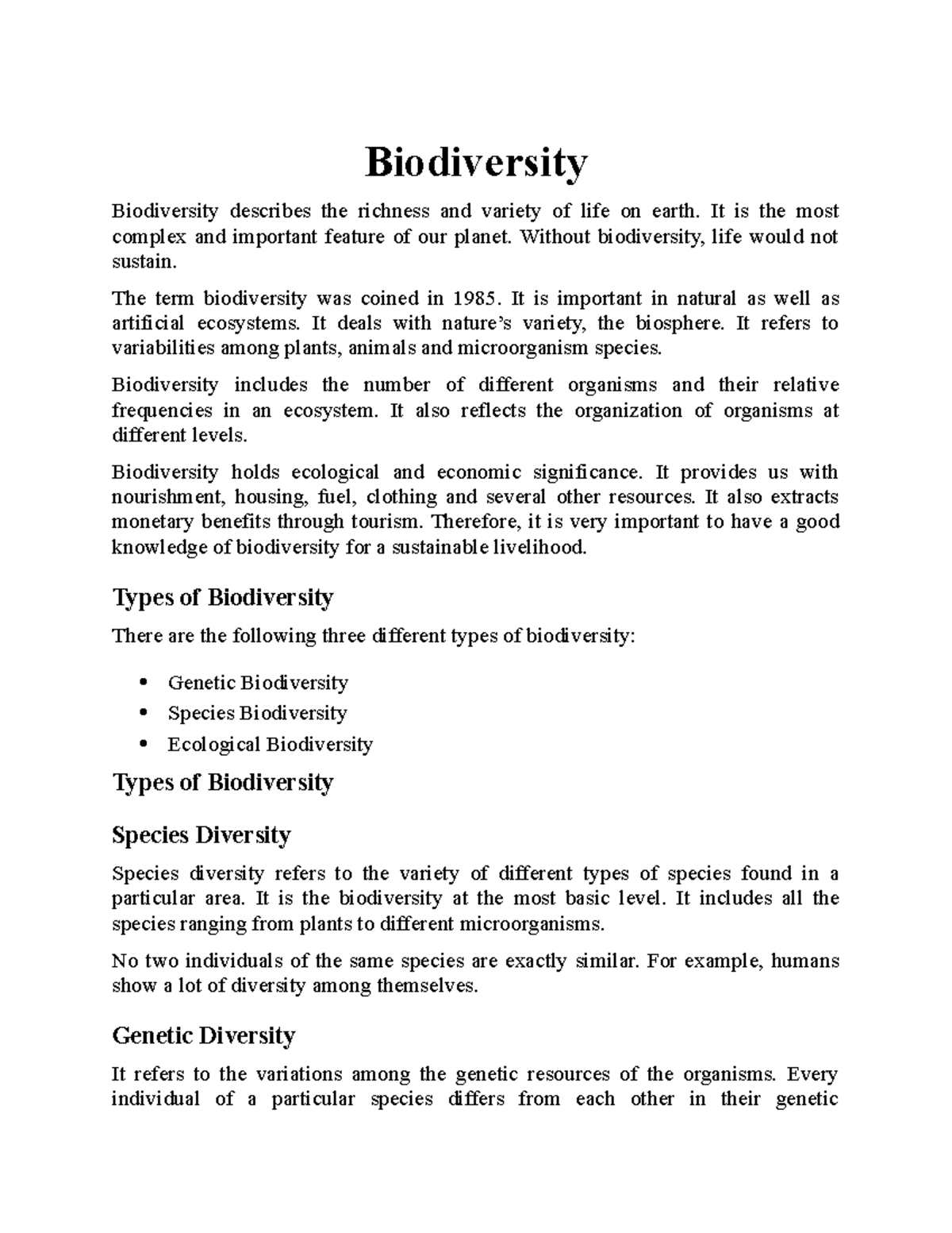 defining biodiversity essay