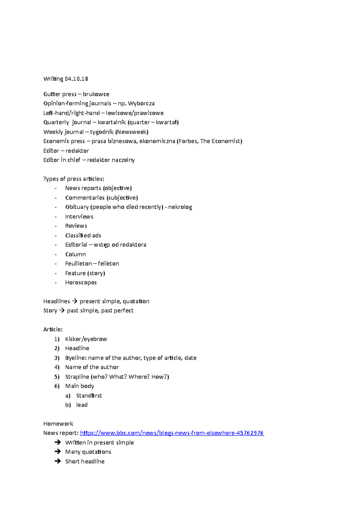 Writing article Writing 04.10 Gutter press brukowce Opinion