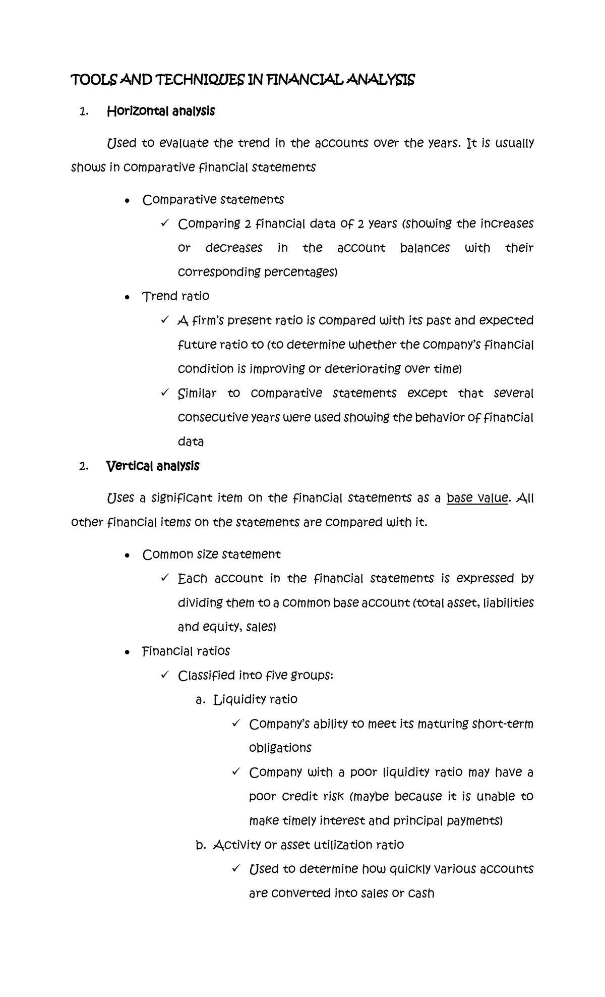 Tools AND Techniques IN Financial Analysis - TOOLS AND TECHNIQUES IN ...