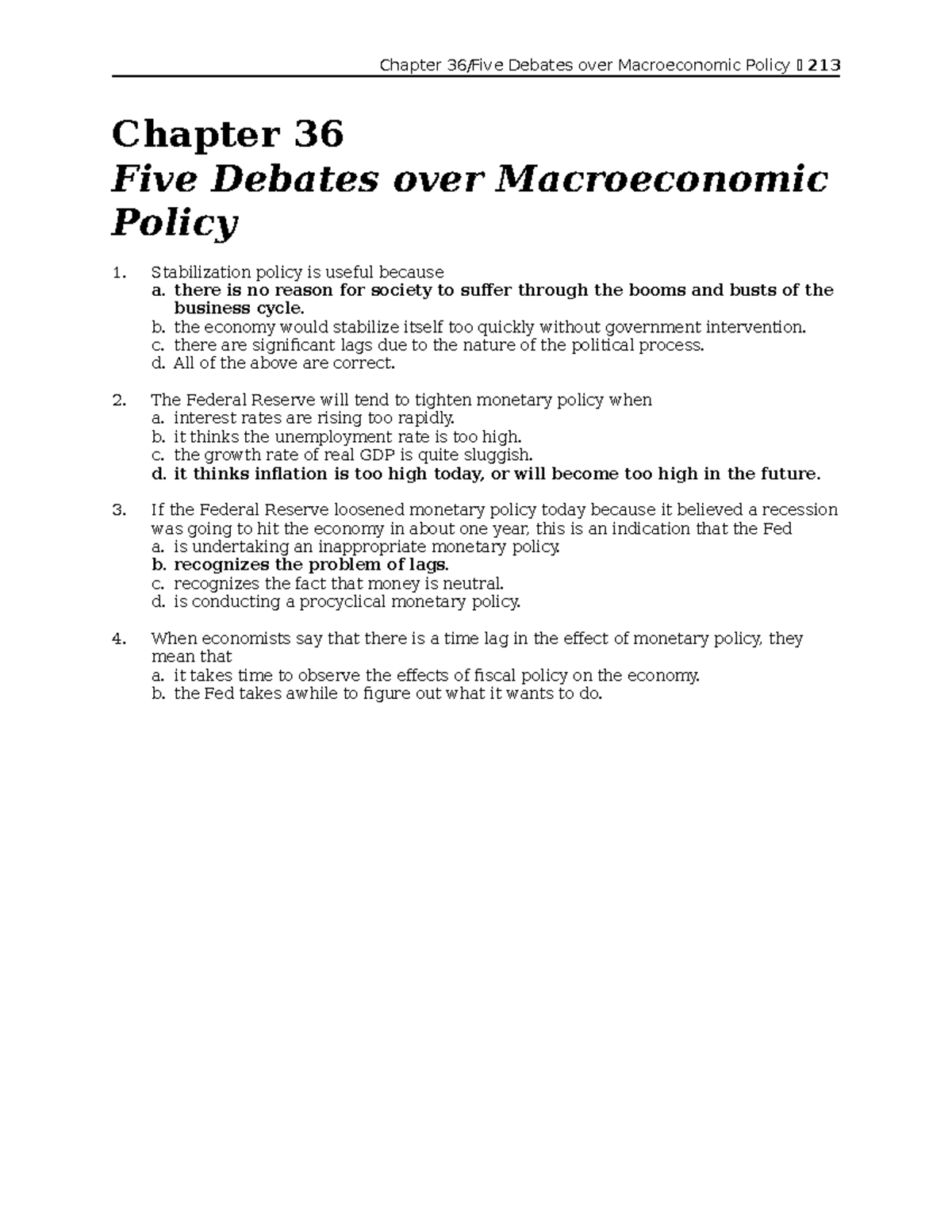 Chapter 36 trắc nghiệm vĩ mô - Chapter 36/Five Debates over ...