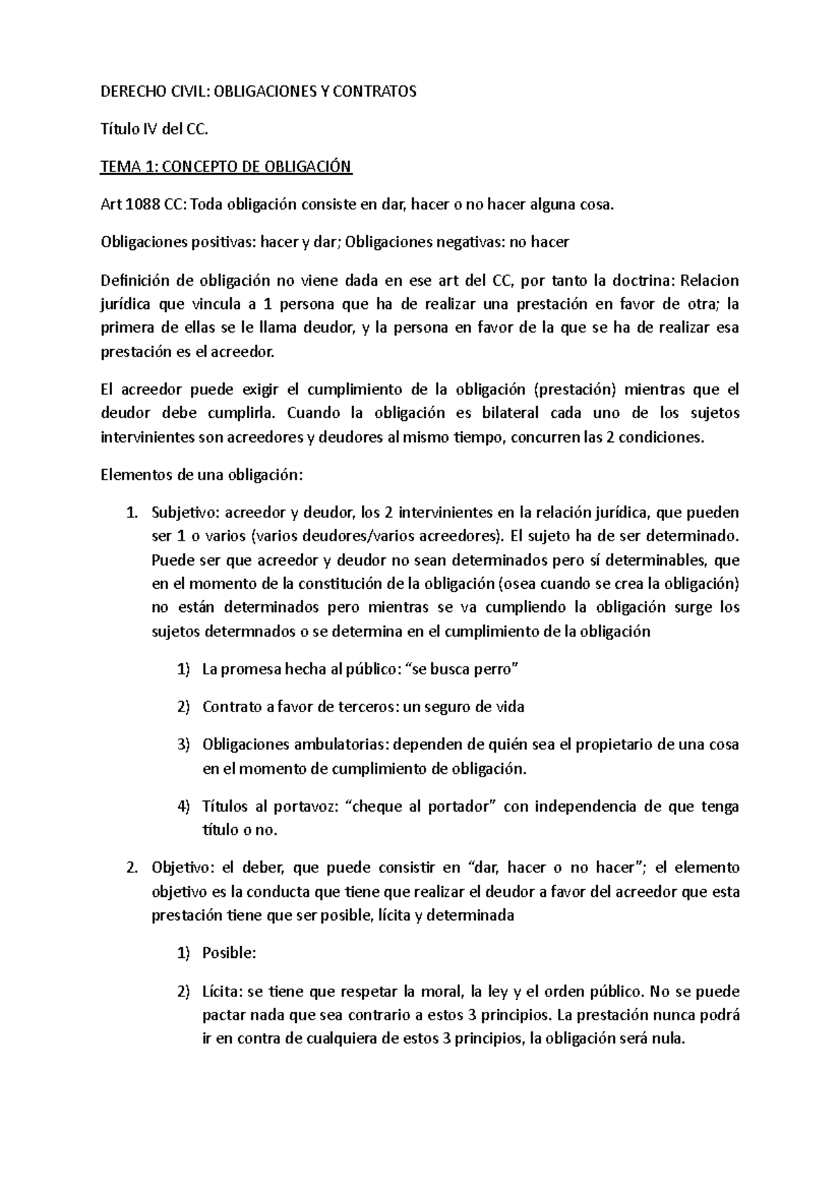 Derecho Civil Tema 1 - Apuntes 1 - DERECHO CIVIL: OBLIGACIONES Y ...