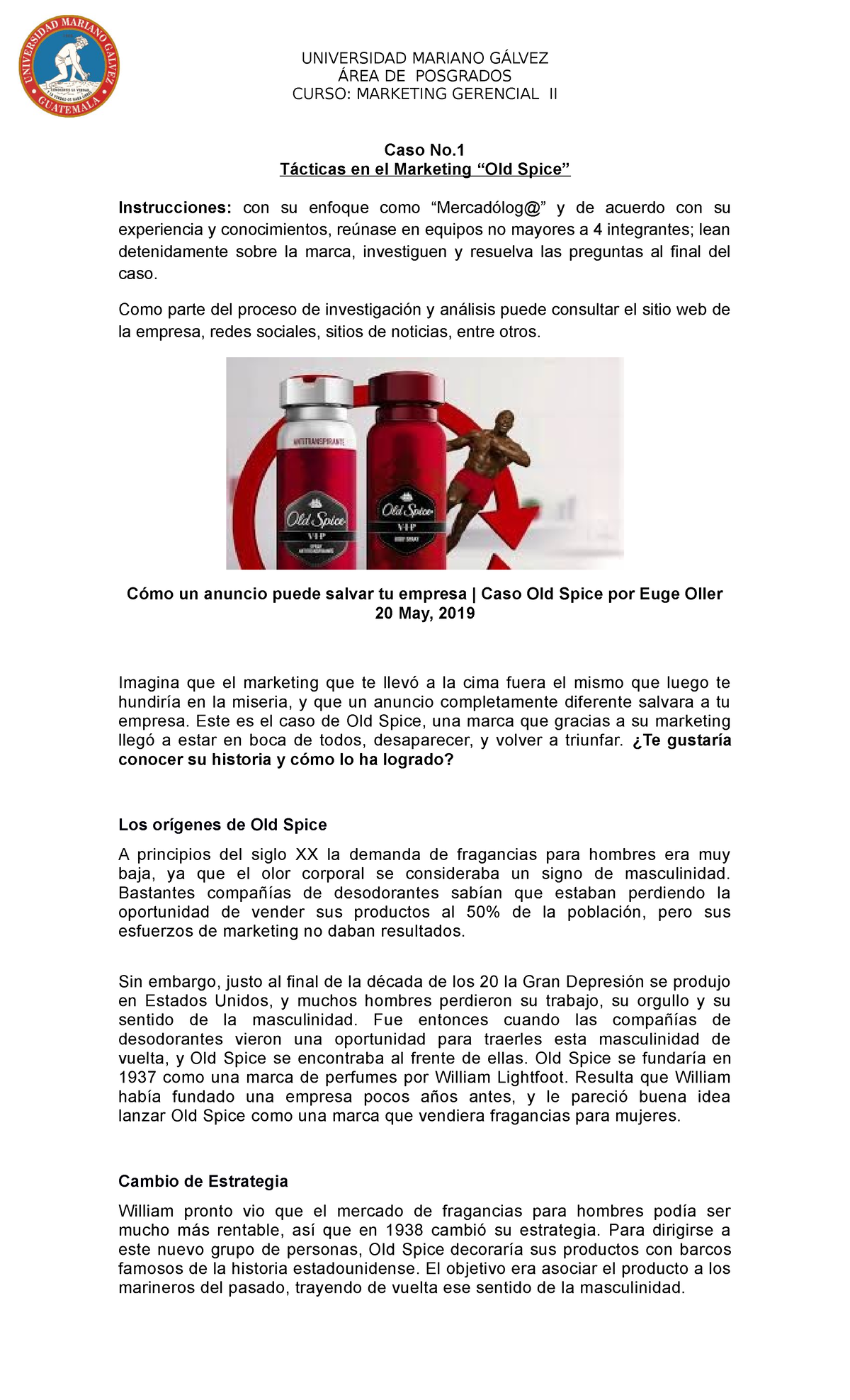 Sesion 2 Caso No. 1 Old Spice - ÁREA DE POSGRADOS CURSO: MARKETING ...