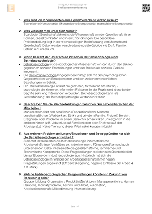 Betriebssoziologie Musterpr%C3%BCfung - Mat.: - Studocu