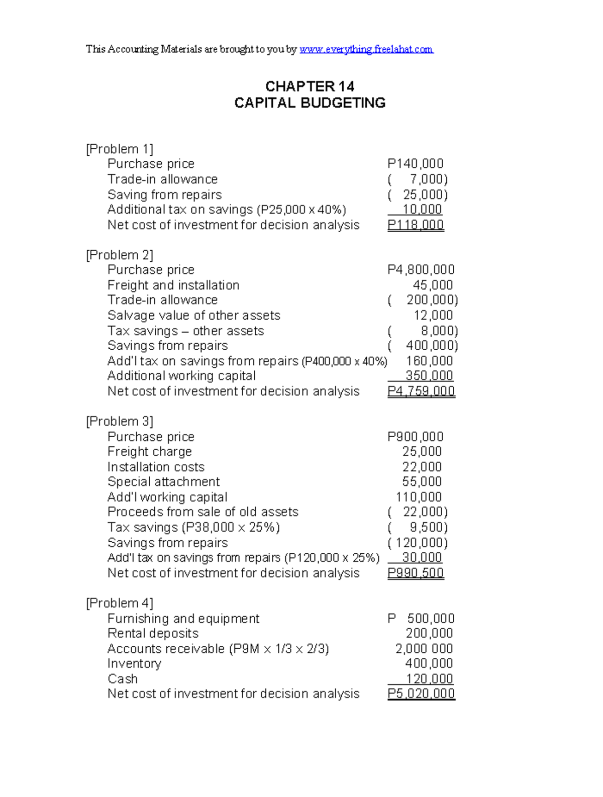 Chapter-14 capital budgeting - CHAPTER 14 CAPITAL BUDGETING [Problem 1 ...