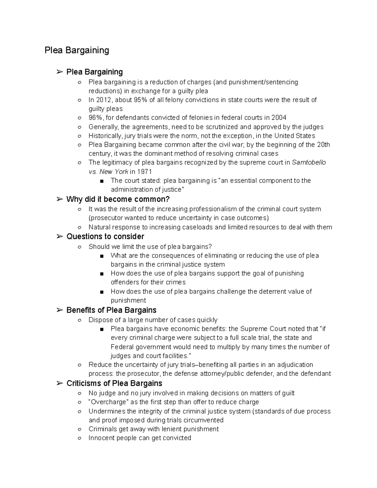 Week Ten Lecture Pt 1 - Plea Bargaining Plea Bargaining Plea Bargaining ...