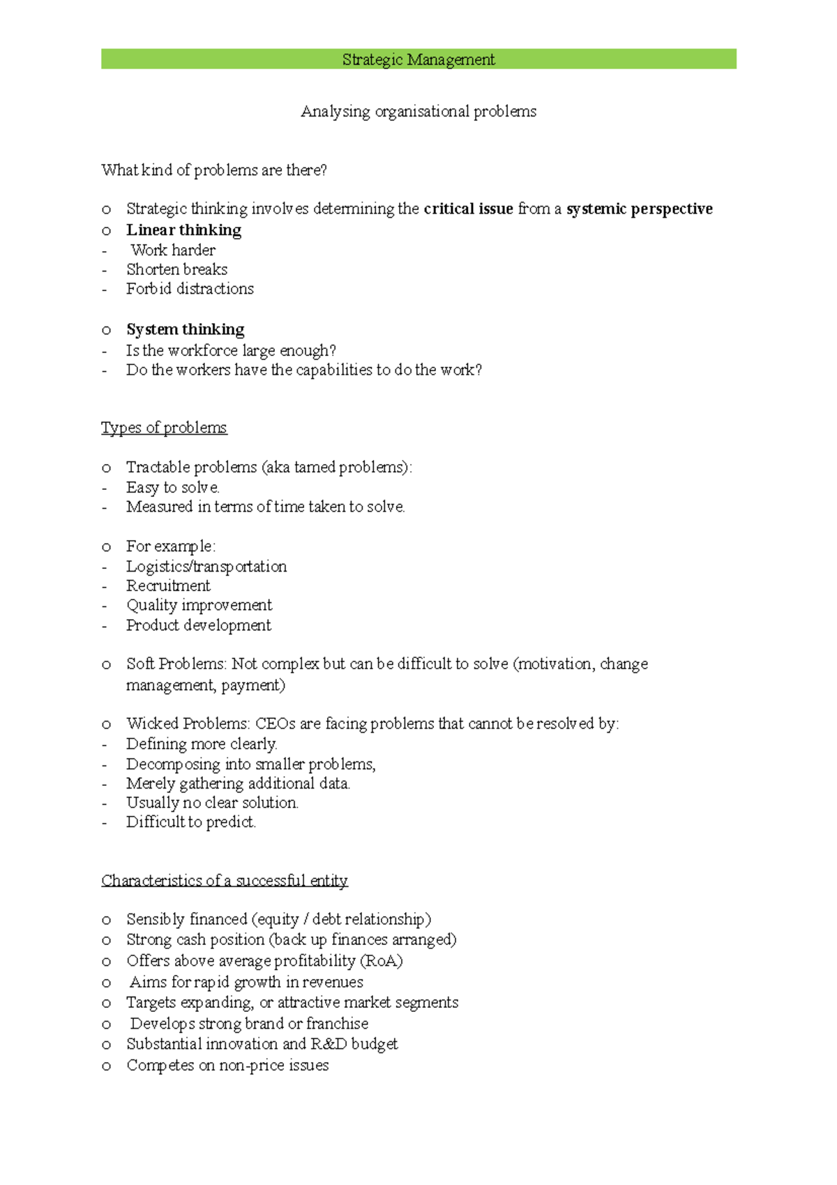 Analysing organisational problems - Measured in terms of time taken to ...