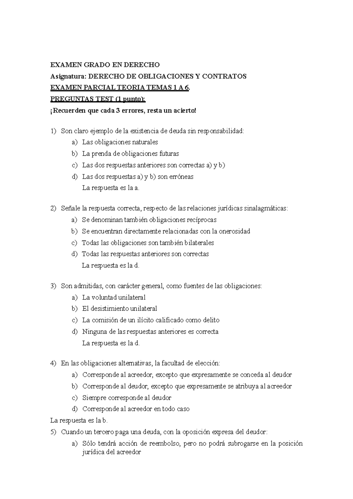 PARCIAL Obligaciones Y Contratos - EXAMEN GRADO EN DERECHO Asignatura ...