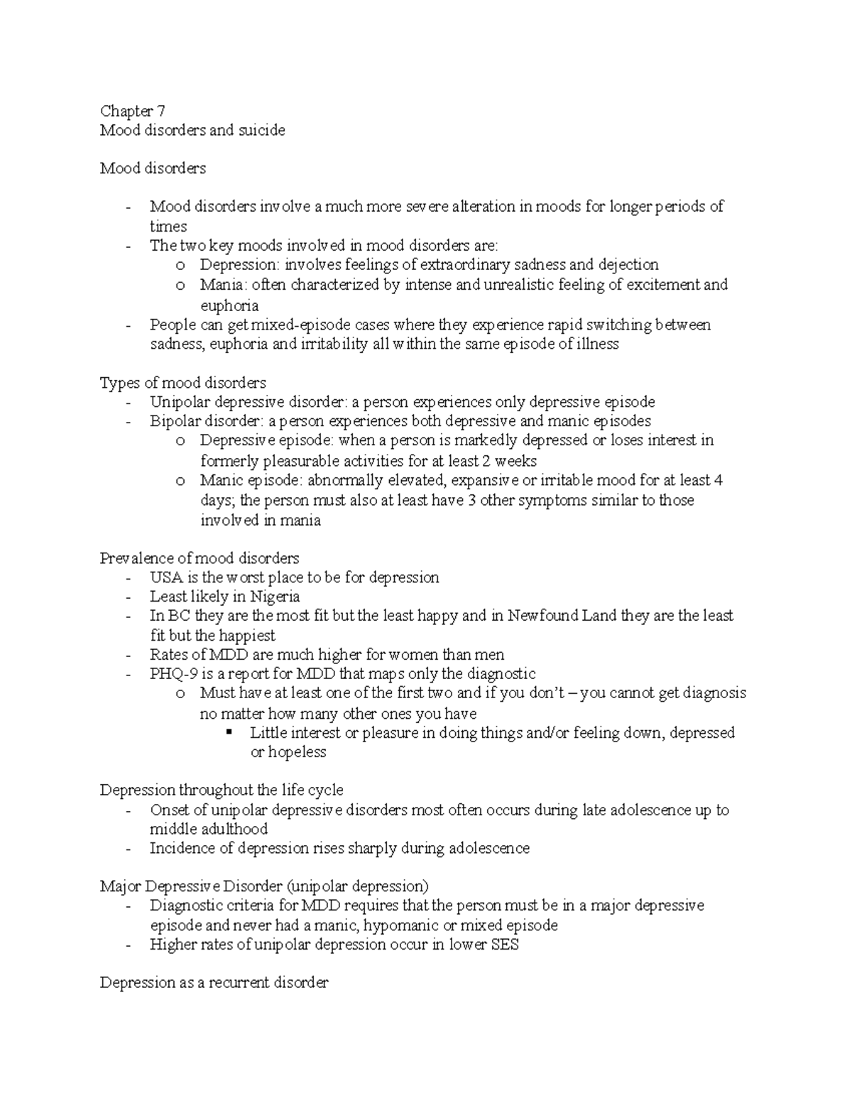 All chapter notes from chapter 1-11 not lecture notes - Chapter 7 Mood ...