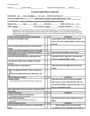 Functional Health Pattern Assessment - FHP Assessment Student