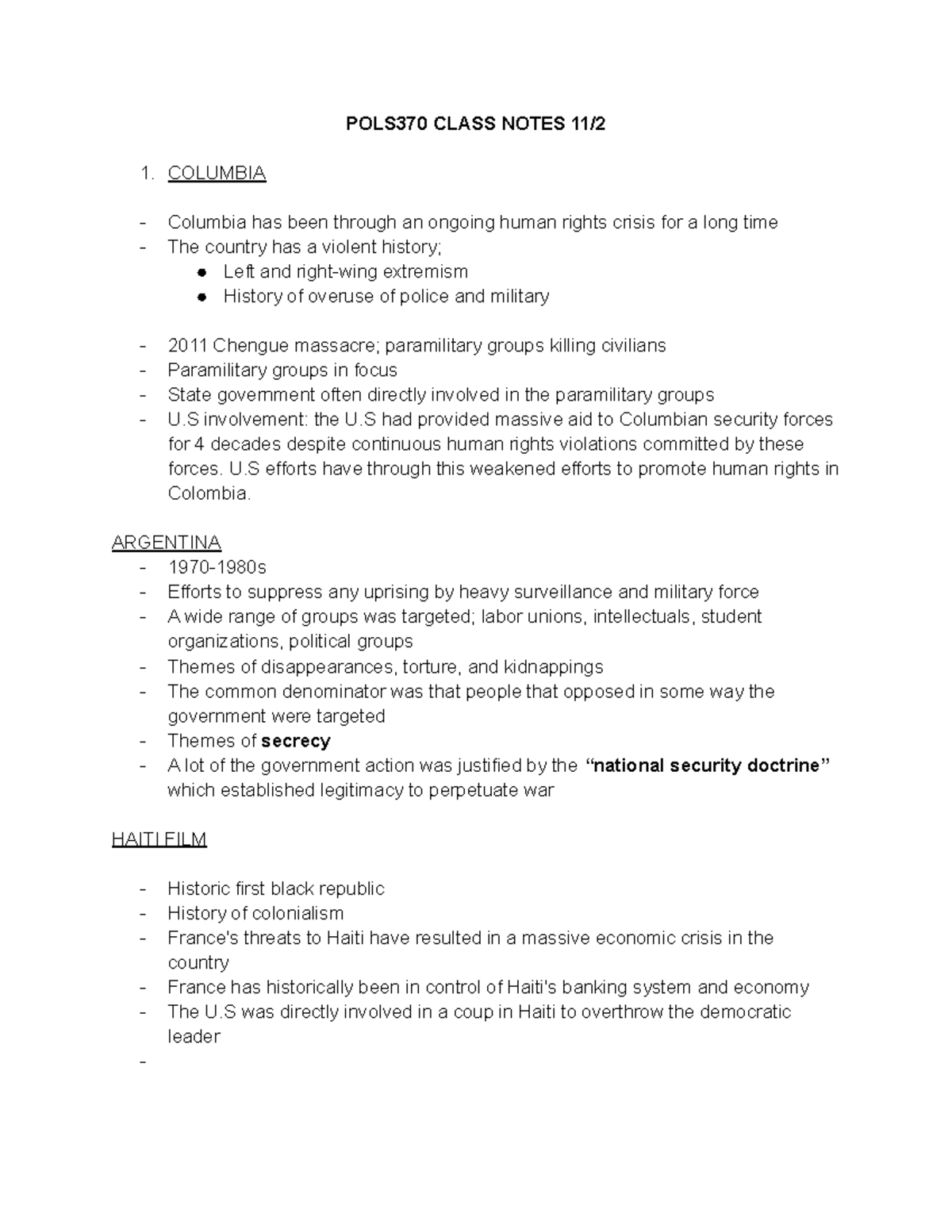 POLS370 Class Notes 11 2 - POLS370 CLASS NOTES 11/ 1. COLUMBIA Columbia ...