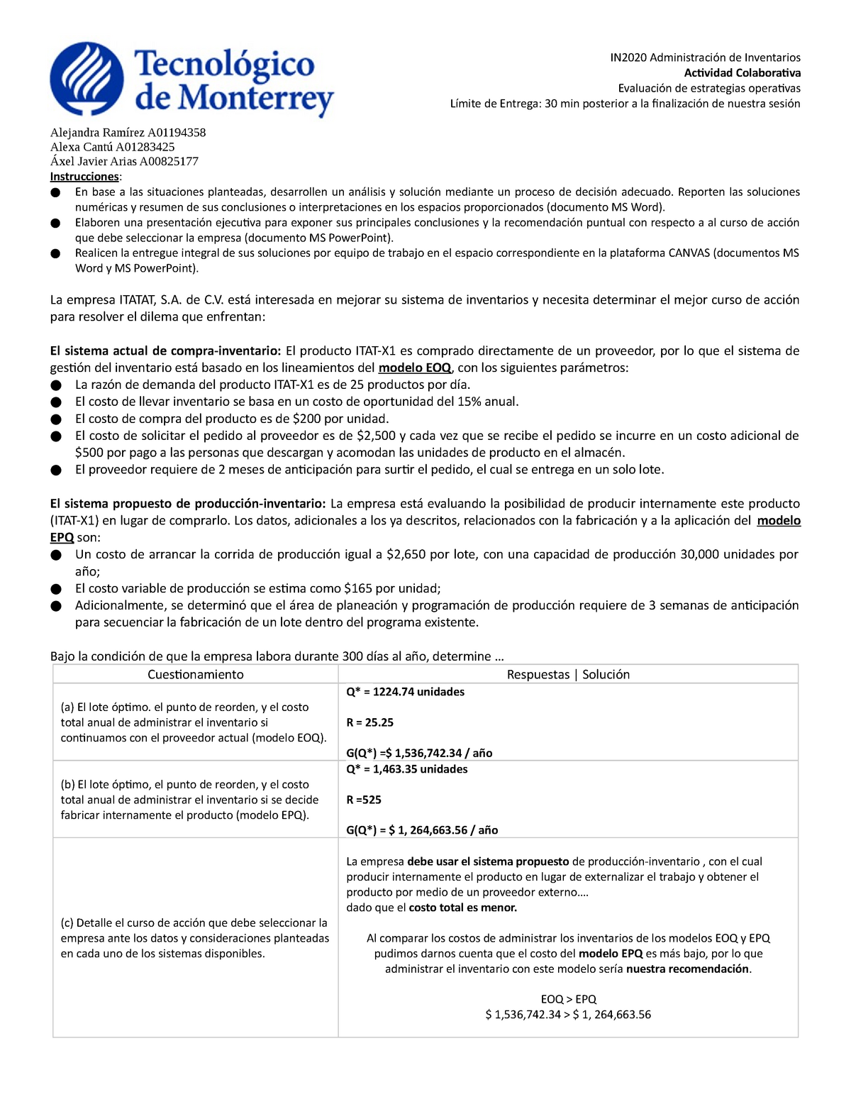 Actividad - Evaluación estrategia operativa-2 - IN2020 Administración de  Inventarios Actividad - Studocu