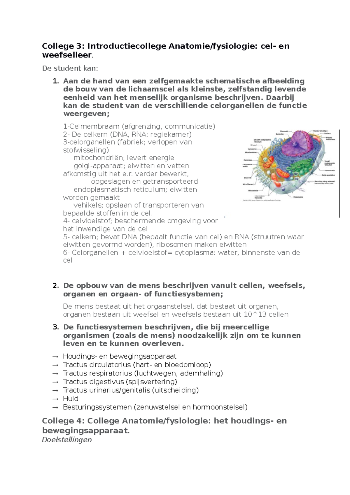 Anatomie & Fysiologie Blok 1 - College 3: Introductiecollege Anatomie ...