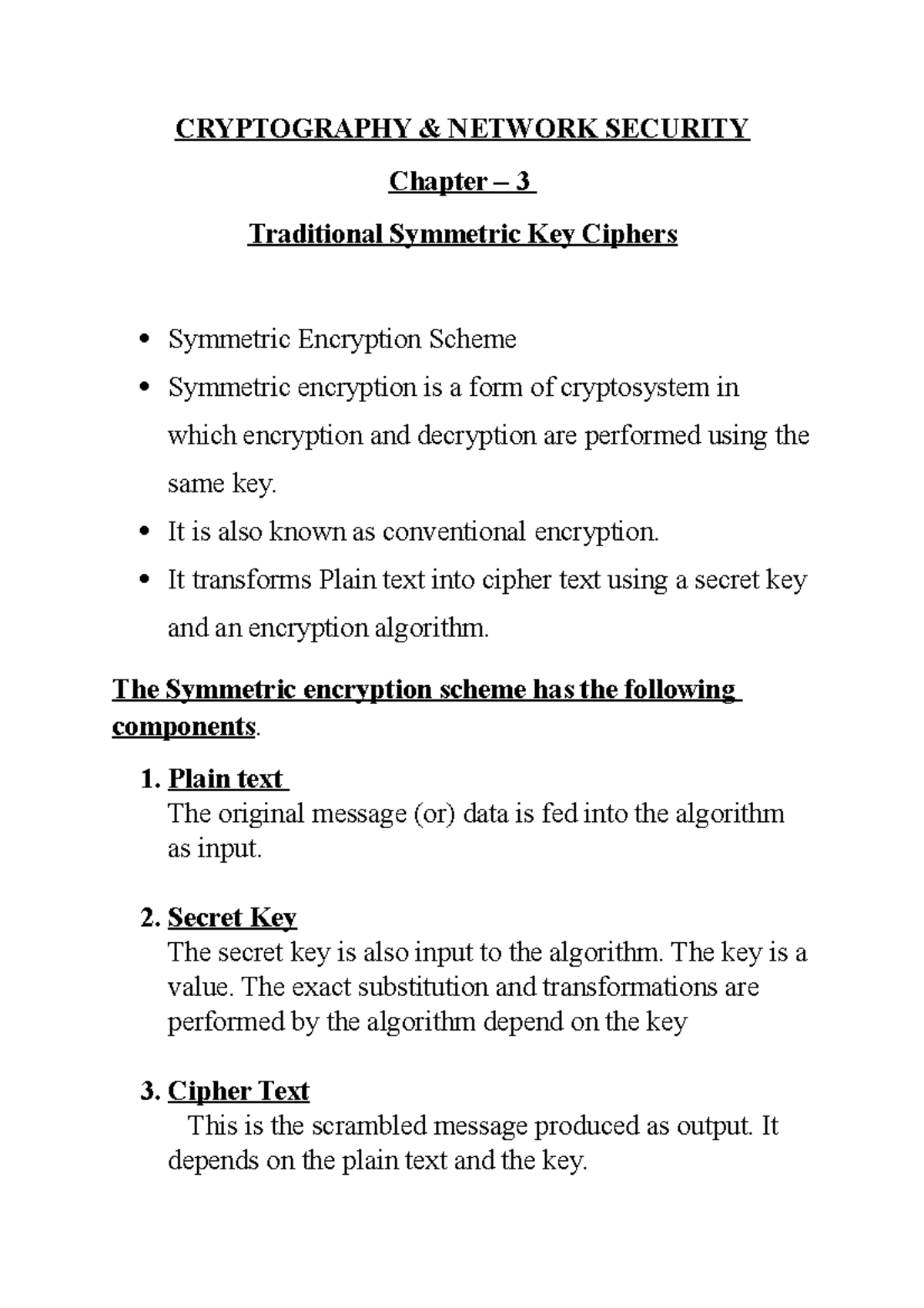 Chapter 3 - Traditional Symmetric Key Ciphers - CRYPTOGRAPHY & NETWORK ...