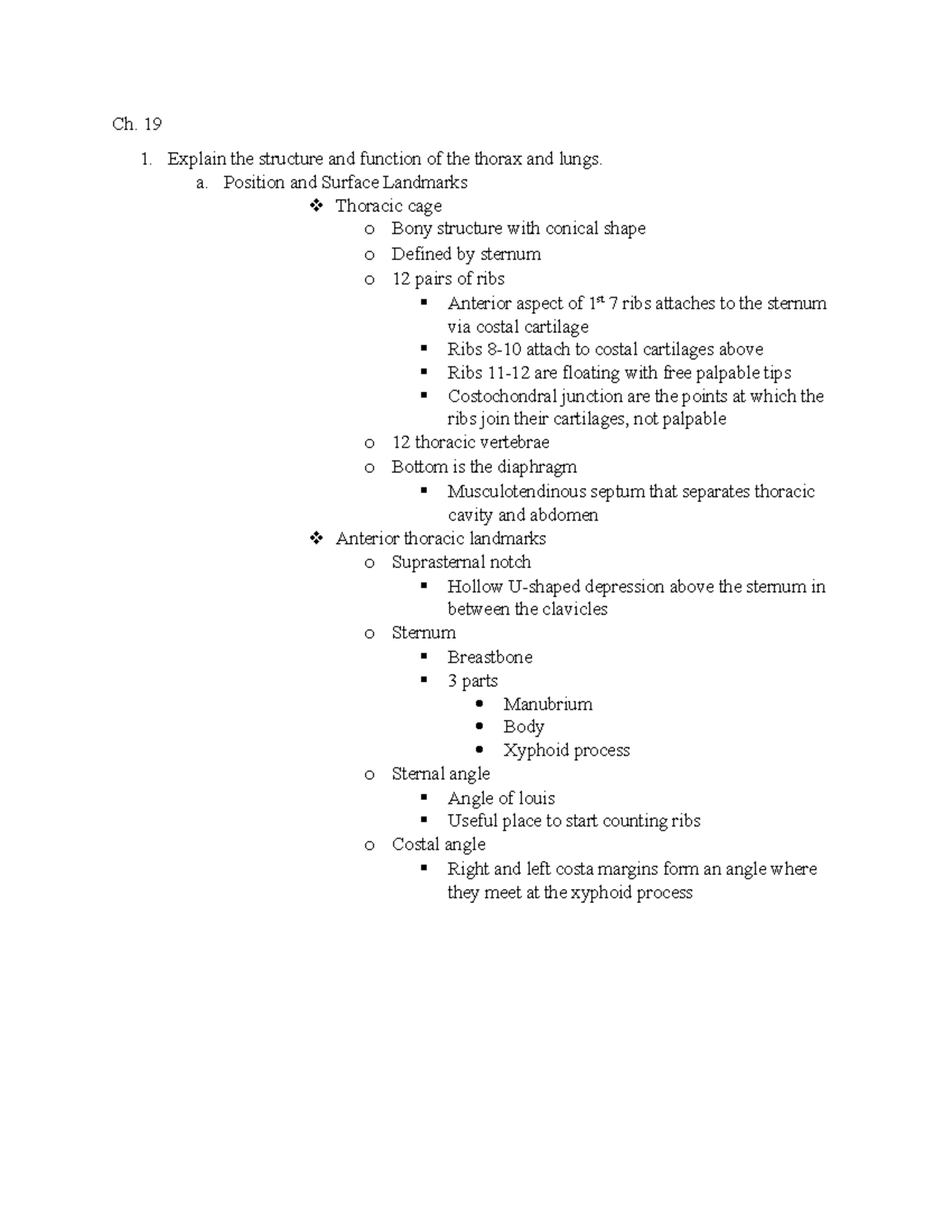 Ch 19: Thorax and Lungs Notes - Nurs 326 - AU - Studocu