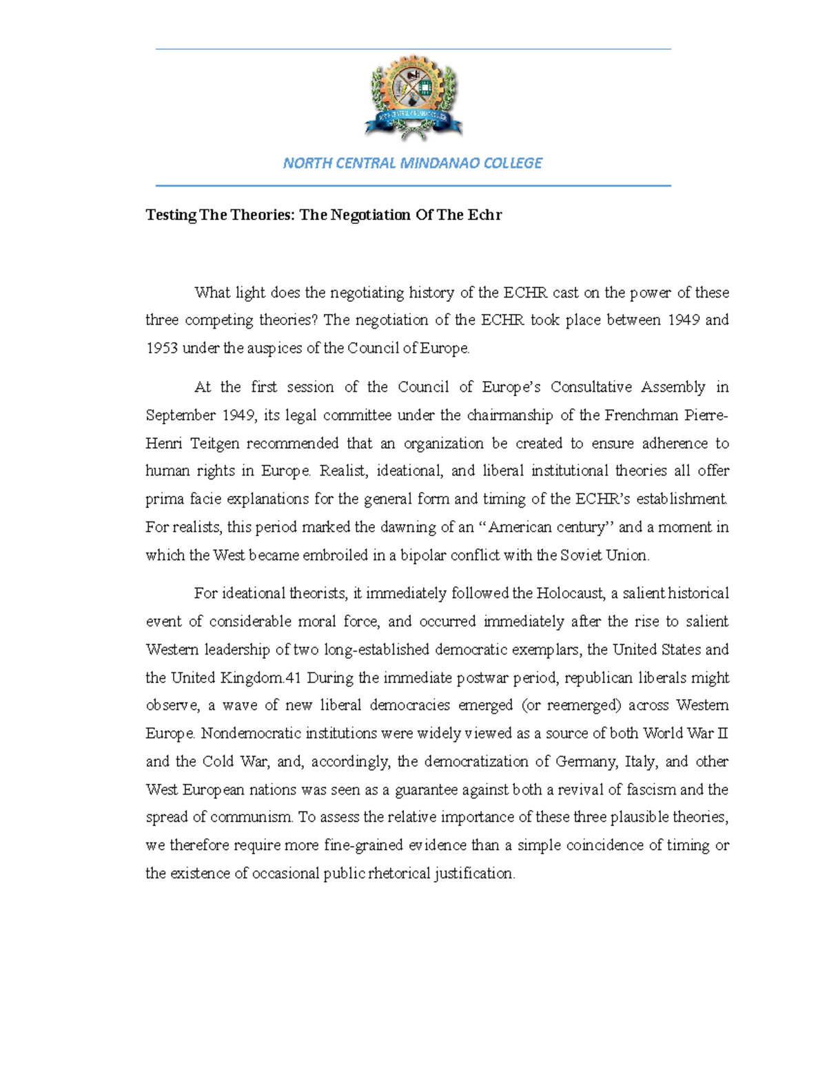 GEC 100 Testing The Theories (The Negotiation Of The Echr) - Testing ...