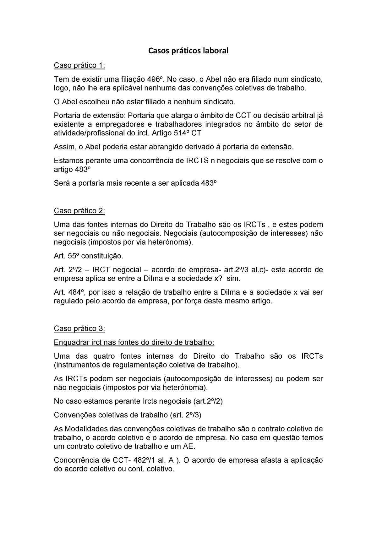 Casos Práticos Laboral Casos Práticos Laboral Caso Prático 1 Tem De Existir Uma Filiação 496º 1105